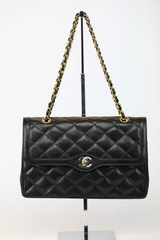 Chanel Black Quilted Lambskin Paris Limited Edition Double Flap Bag Chanel
