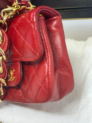 CHANEL MICRO CLASSIC FLAP BELTBAG RED QUILTED LAMBSKIN GOLD HARDWARE