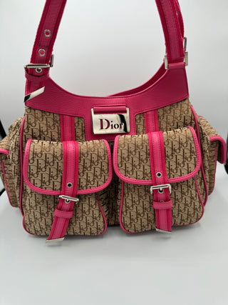 Christian Dior "Fun Diorissimo" Brown Monogram & Pink Trim Tote