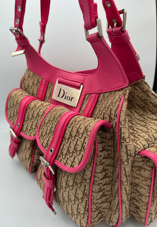 Christian Dior "Fun Diorissimo" Brown Monogram & Pink Trim Tote