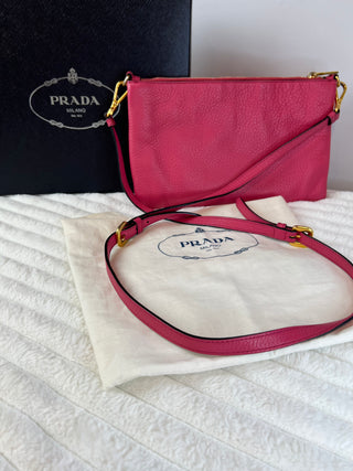 Prada Peonia Pin Vitello Daino Leather Crossbody Full Set