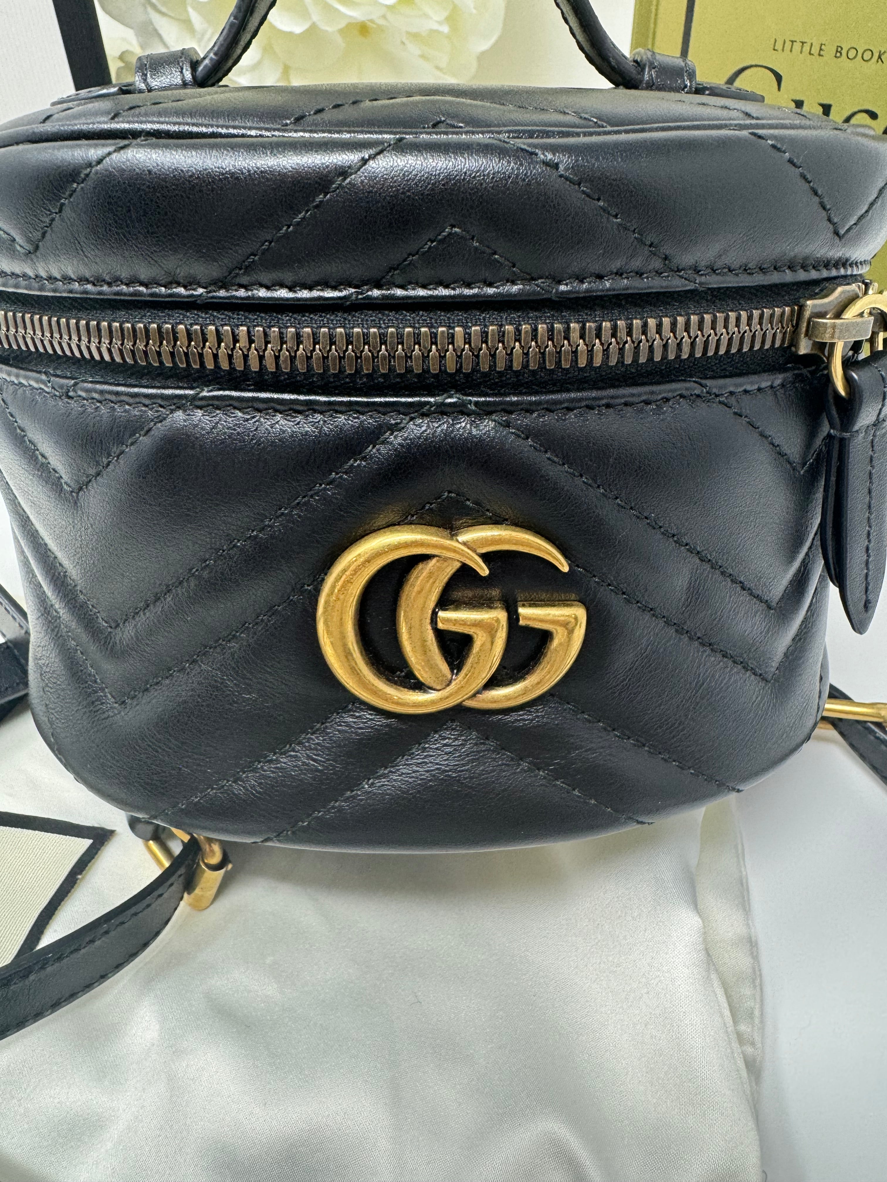 gucci mini marmont backpack GUCCI Black Quilted Leather Marmont Mini Round Backpack Bag – Luxe Vintage Closest