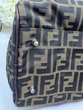 Fendi Tobacco Zucca Leather and Canvas Duffel Bag