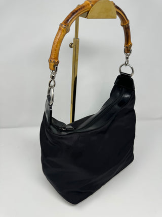 Gucci Authentic Women's Black Shoulder Bag with Bamboo Handle