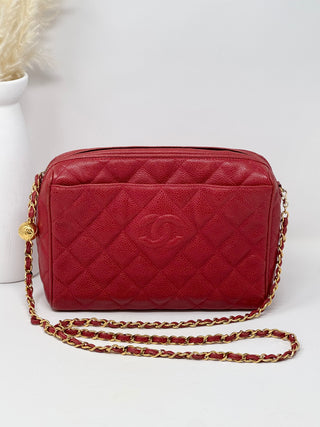 Red CHANEL Caviar Camera Bag 24 Gold plated hardware crossbody bag