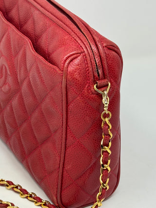 Red CHANEL Caviar Camera Bag 24 Gold plated hardware crossbody bag