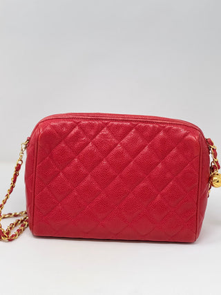 Red CHANEL Caviar Camera Bag 24 Gold plated hardware crossbody bag