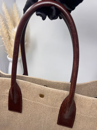 SAINT LAURENT Linen Calfskin Rive Gauche Tote Natural