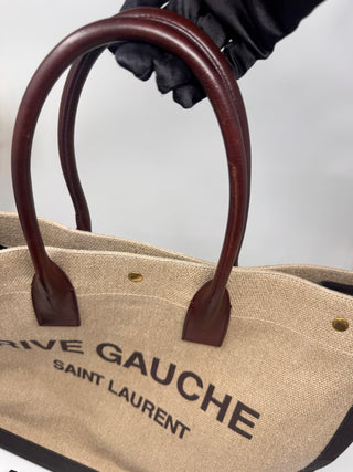 SAINT LAURENT Linen Calfskin Rive Gauche Tote Natural