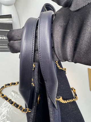 CHANEL Navy and Glitter Textile Deauville Tote Gold Hardware
