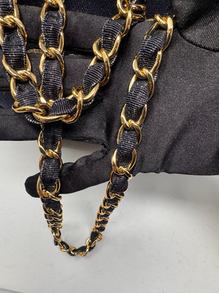 CHANEL Navy and Glitter Textile Deauville Tote Gold Hardware