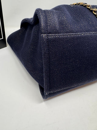 CHANEL Navy and Glitter Textile Deauville Tote Gold Hardware