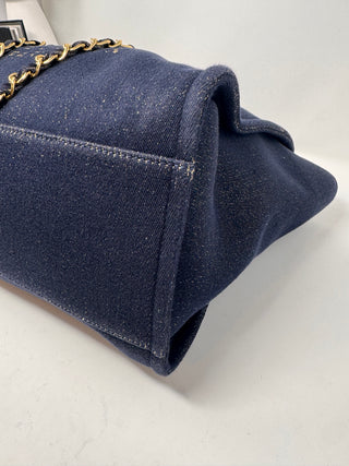 CHANEL Navy and Glitter Textile Deauville Tote Gold Hardware