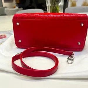 Christian Dior Medium Lady Red Bag Cannage Lambskin Lady Dior